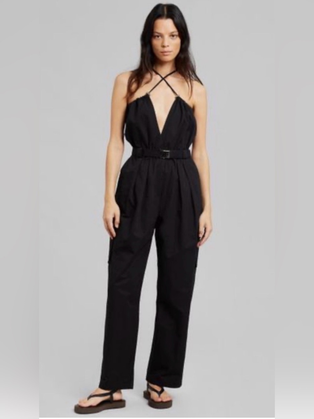 The Frankie Shop Estelle cargo jumpsuit in black size L